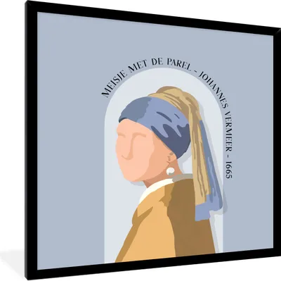 Produktbild von MuchoWow® Gerahmtes Poster Mädchen mit einem Perlenohrring - Blau - Vintage - Alte Meister 40x40 cm - Poster mit Schwarzem Bilderrahmen Wandposter Rahmen Foto Bilder - Mit Rahmen - Wanddekoration Schlafzimmer