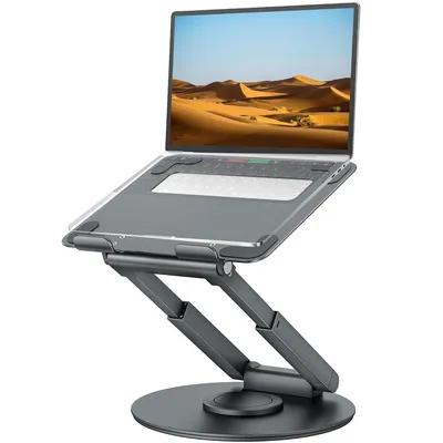 Produktbild von Laptop Ständer Höhenverstellbar mit 360° Drehbarer Basis, Ergonomisch Laptopständer, Laptop Erhoehung Fuer Schreibtisch, Laptops 10–17"-Grau