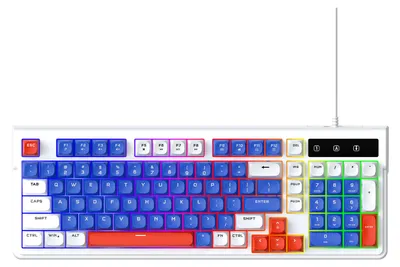 Obrázok produktu pre Súprava hernej klávesnice a myši s RGB podsvietením, 98 klávesov, kompaktné rozloženie s multimediálnymi klávesovými skratkami, káblové USB pripojenie, tiché klávesy, vhodná pre notebooky a stolné počítače