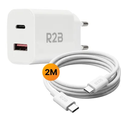 Produktbild von R2B USB-C auf USB-C Kabel mit USB-A & USB-C Ladegerät – 2 Meter