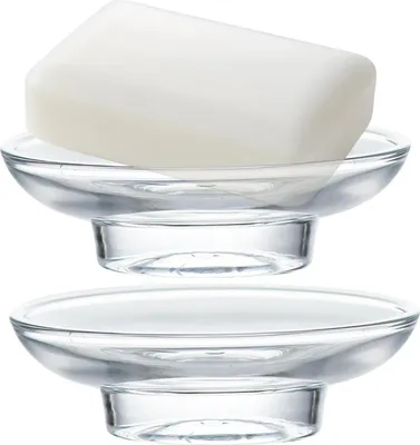 Produktbild von Transparente Seifenschale Set von 2 - Glas Seifenhalter für das Badezimmer - Runde Seifenschale mit Toilettenartikelhalter - Badezimmeraccessoires mit transparenter Seifenhalterung