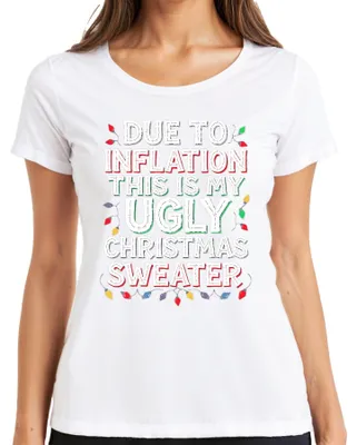 Obrázek produktu pro Kvůli inflaci Ugly Christmas Sweater vtipné vánoční retro dámské tričko, bílé, XL