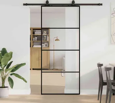 Produktbild von "2026 Promotion" Schiebetür mit Beschlag Schwarz 90x205 cm ESG-Glas - Zimmertüren CC19935
