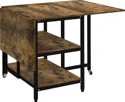 Produktbild von Klapptisch Esstisch Rollen 140x80cm 2-6 Personen 2 Ablagen Rustikal-Braun Stahl