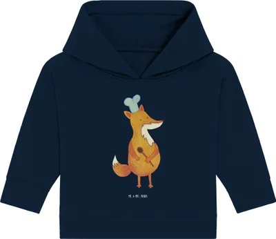 Produktbild von Mr. & Mrs. Panda Organic Baby Hoodie Fuchs Koch 12. - 18. Monat - French Navy - Geschenk, Kapuzenshirt, Hungrig, Hunger, Spruch Lustig, Bäcker, Chefkoch