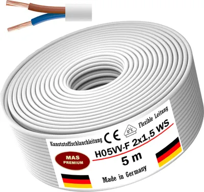 Produktbild von 5m Kunststoffschlauchleitung H05VV-F 2x1,5 Weiß Flexible Leitung Gerätekabel
