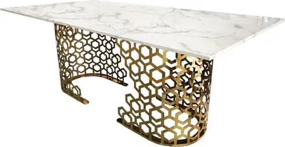 Produktbild von Casa Padrino Luxus Esstisch Weiß / Gold 200 x 100 x H. 76 cm - Esszimmer Tisch mit Kunstmarmor Tischplatte - Esszimmer Möbel - Luxus Möbel - Luxus Einrichtung