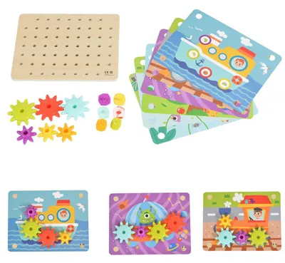 Produktbild von Tooky Toy Holzspielzeug TK352 Zahnräderspiel 19 teilig, Steckspiel, Motorikspiel bunt