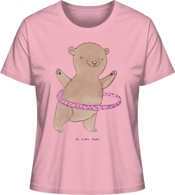 Produktbild von Mr. & Mrs. Panda T-Shirt für Frauen Bär Hula Hoop Größe S - Baumwolle Pink - Geschenk, Sport, Bio Damen, Kurzarm, Training, Oberteil, Shirt, Basic, Fitness