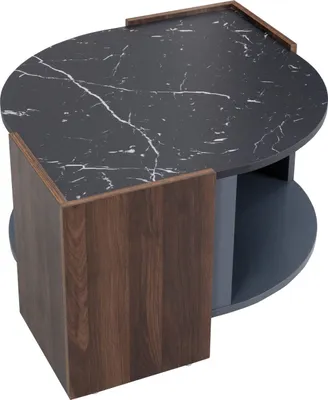 Produktbild von Couchtisch Esstisch Marmor und Walnuss 96.5 x 63 x 40 cm Wohnzimmertisch mit einzigartigen Linien Beistelltisch Schlafzimmertisch Wohnzimmermoebel