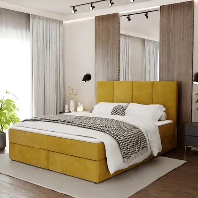 Produktbild von Muralo KONTINENTALBETT für Schlafzimmer Polsterbett mit zwei Bettkasten Bett mit Polsterkopfteil Doppelbett 160x200 Bett mit Stauraum Gelb