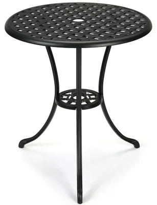 Immagine prodotto di Tavolo da bistrot – Tavolo da giardino in alluminio – Diametro 59,9 cm – Resistente alla ruggine – Foro per ombrellone – Alluminio pressofuso – Colore nero
