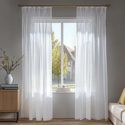 2 Voile-Gardinen, weiß, 140x260 cm, Faltenband, transparent