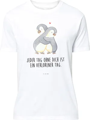 Produktbild von Mr. & Mrs. Panda Shirt Pinguine Kuscheln - Weiß - Geschenk, S T-Shirt, oberteil, für Frauen, Mitbringsel, Valentinstag, Lustiges, Hochzeitstag, Partner, Freundin, Tshirt