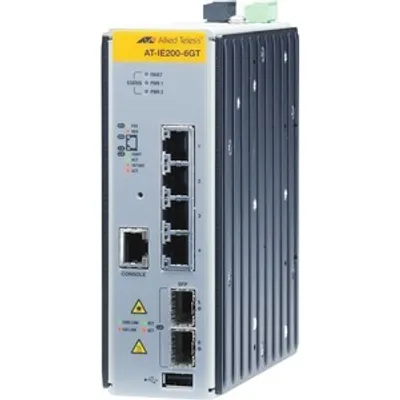 Produktbild von Allied Telesis AT IE200-6FP - Switch - managed - 4 x 10/100 (PoE+) + 2 x Gigabit SFP - an DIN-Schiene montierbar, wandmontierbar - PoE+ - Gleichstrom