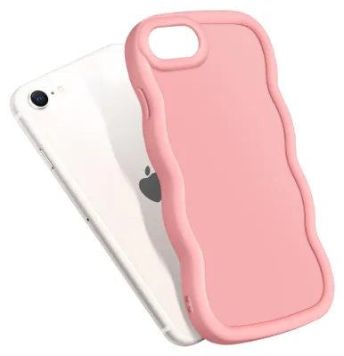 A pink iPhone case is shown next to a white iPhone.
