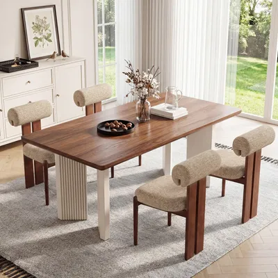 Produktbild von 4er-Set Esszimmerstühle mit zylindrischer Rückenlehne, Holzgestell, modernes Design, für Küche und Esszimmer, Braun