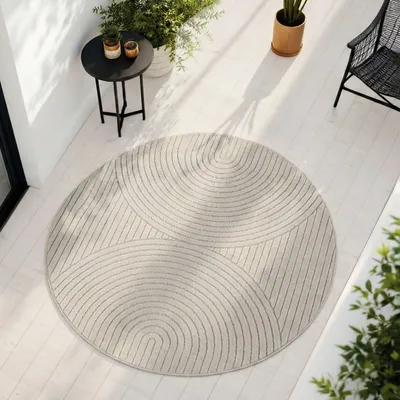 Immagine prodotto di Carpetsale24 Tappeto da Esterno Design Boho Moderno Effetto 3D Resistente ai Raggi UV Ideale per Terrazza Soggiorno Cucina Dimensioni: 80 cm Rotondo