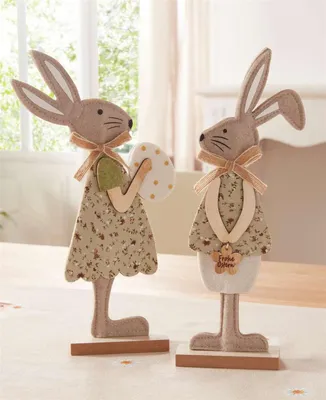 Image de 2x Figurine décorative "Lapin de Pâques" en feutre, PET recyclé, 31 cm de haut, décoration de Pâques, figurine de Pâques