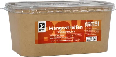 Produktbild von Mango, getrocknet ungeschwefelte Mangostreifen ohne Zuckerzusatz - getrocknete Früchte, Trockenfrüchte, Trockenobst, ungezuckert, dried mango, dried fruit, 400g
