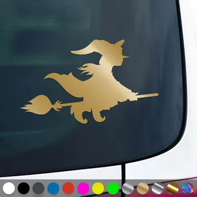 Produktbild von PantherPixel Hexe Aufkleber Gothic Esoterik Magische Besen Sticker Auto Geschenkidee Farbe Gold