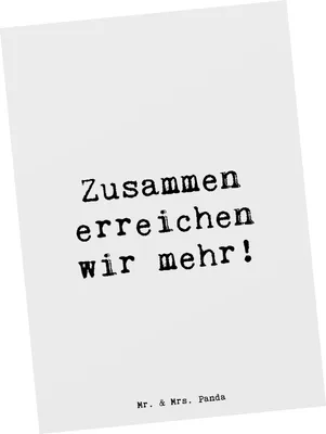 Produktbild von Mr. & Mrs. Panda Postkarte Spruch Im Team zusammenarbeiten - Weiß - Geschenk, Ansichtskarte, Zusammenarbeit, Postkarten, Zuversicht, bildkarte, Teamarbeit, Vision, Trost