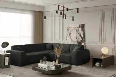 Produktbild von Ecksofa Designersofa CELES in Stoff Scala Anthrazit Seite Universal