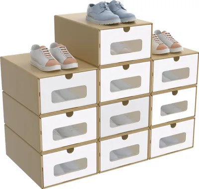 Produktbild von UISEBRT 10er Schuhaufbewahrung mit Sichtfenster, braune Kraftpapier Schuhboxen, praktische Schuhkartons für Sneakers, stapelbare Aufbewahrung für Ordnung