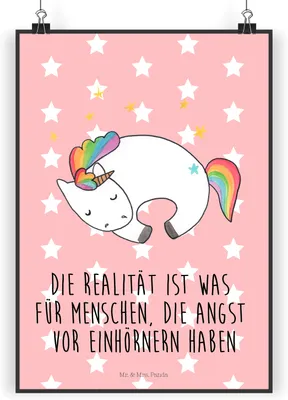 Produktbild von Mr. & Mrs. Panda Plakat Einhorn Nacht DIN A5 - Rot Pastell - Geschenk, Kunstdruck, wanddeko, Unicorn, Freundin, Ruhe, Posterdruck, Traum, Einhörner, Bild, drucke
