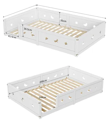 Produktbild von Bodenbett, Sicherheitsmerkmale, Minimalistisches Design, Weiß-140x200cm