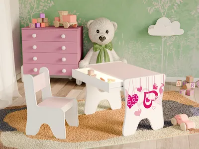 Immagine prodotto di Happy Babies - Set di scrivania e sedia per bambini, tavolo da gioco ergonomico con ampio cassetto - Tavolo da gioco e apprendimento per bambini - Mobili per bambini, Rose