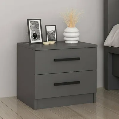 Image de Iune - Table de nuit, 50x47x40h cm Noir Anthracite, 2 Tiroirs
