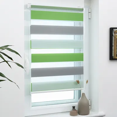 Produktbild von Grandekor Doppelrollo Klemmfix ohne Bohren 100x150cm Grün-Grau-Weiß lichtdurchlässig & verdunkelnd Duo Roll Klemmrollo für Fenster und Tür Fensterrollo Zebrarollo