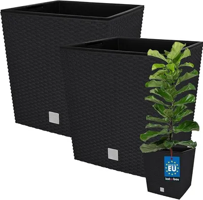 Imagen del producto de Jardinera con maceta interior, 32x32 cm, apariencia de ratán, plástico, juego de 2 unidades