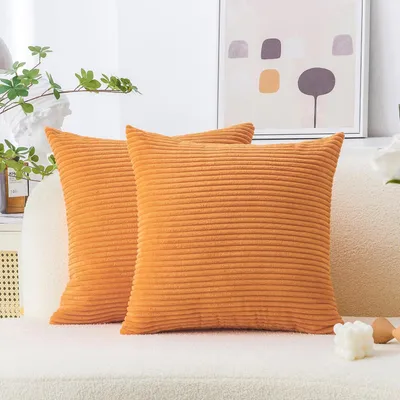 Produktbild von Kissenbezüge Orange 60x60 cm 2er Set Cord Weich Versteckter Reißverschluss