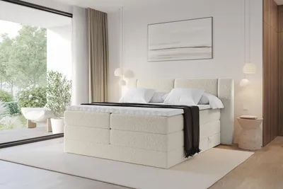 Produktbild von ALTDECOR Boxspringbett - H3/H4 Matratze und Topper - EVON KING - 160x200 - Beige - Doppelbett, Boxbett, Polsterbett mit Bettkasten mit Stauraum und Kopftei