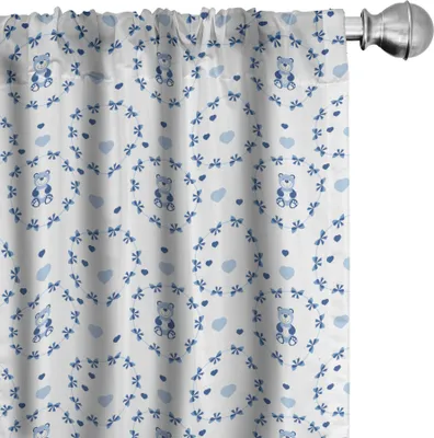 Obrázok produktu pre ABAKUHAUS Závesy do detskej izby, záclony, detský dizajn detskej izby Stuhy Medvedíky Detské srdiečka Umelecké diela, 2 kusy 75 x 175 cm, fialová, sivá, tmavomodrá