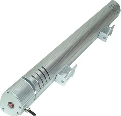 A silver infrared heater with mounting brackets, shown against a white background.