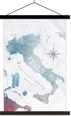 Produktbild von MuchoWow® Textilposter Weltkarten - Farbe - Italien 40x60 cm mit schwarzem Rahmen - Wanddekorationen