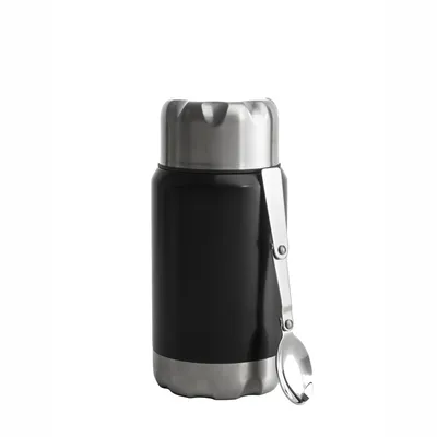 Produktbild von Lunch-Thermoskanne mit Klapplöffel-Markierung, Edelstahl/Kupfer, 0,6 l, Durchmesser 9 x 20 cm, schwarz To Go / Sagaform