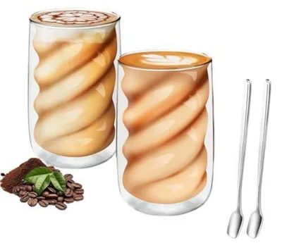 Obrázek produktu pro Sada sklenic na Latte Macchiato, 2 kusy, objem 350 ml, dvouplášťové, s 2 lžičkami, vyrobené z borosilikátového skla