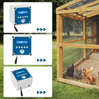 Produktbild von Automatische Hühnerklappe, schwarz, intelligenter Timer & Einklemmschutz, wasserdicht und elektrisch