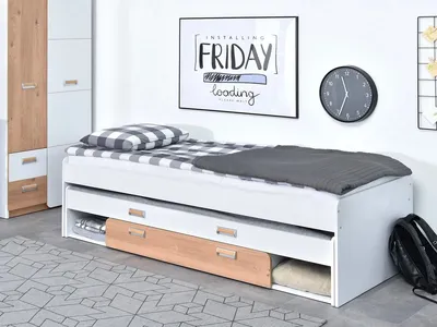 Obrázek produktu pro Jednolůžková postel 80x200 JOHELY s přistýlkou - bílá / dub nash
