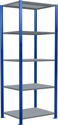 Produktbild von Schulte Fachbodenregal MULTIplus250 Stecksystem | Grundregal | HxBxT 200x75x60cm | 5 Ebenen | Fachlast 250kg | Enzianblau/Verzinkt