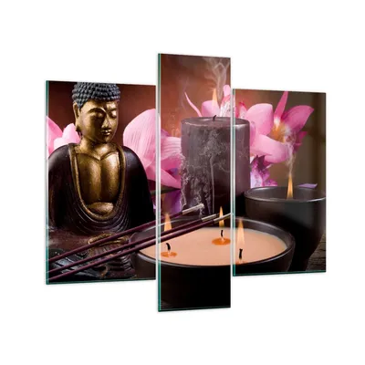 Produktbild von Bilder auf glas - Buddha Kerzen Religion - 95x80cm - Glasbilder - Wandbilder - Kunstdruck - zum Aufhängen bereit - Wanddekoration aus Glas - Glas Bilder - Wandbild auf Glas - 3 Teile - GCB95x80-2631