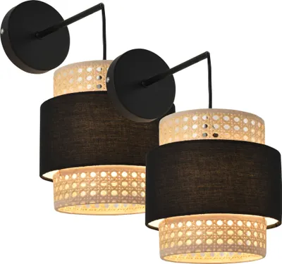 Produktbild von Wandleuchte 2er Set ’Southampton’ in Rattanoptik E14 Beige / Schwarz