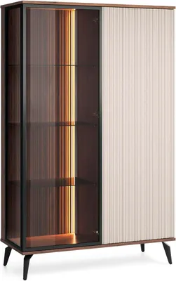 Obrázek produktu pro FURNLUX Vitrína Vici béžovo-černá 103 cm / Hlavní barva: béžová / Rozměry: 103 x 39 x 162 cm