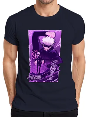 Productafbeelding van Gojo Satoru Jujutsu Kaisen, wit haar, anime-esthetiek, heren T-shirt, marineblauw, maat L