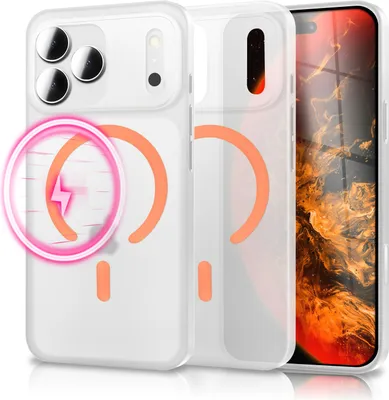 Obrázok produktu pre Puzdro MagSafe "Thinix Glow" pre Apple iPhone 17 Pro - 0,3 mm extrémne tenké, svietiaci magnetický krúžok, matný vzhľad, veľmi tenké puzdro - neónovo oranžové, priehľadné
