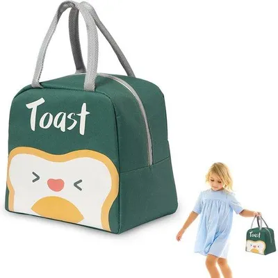 Produktbild von Wasserfester und isolierter Picknickrucksack | Faltbar und wiederverwendbar für Schule, Büro und Picknick | Mit Schultergurt und grüner Flamingo-Design (1L)